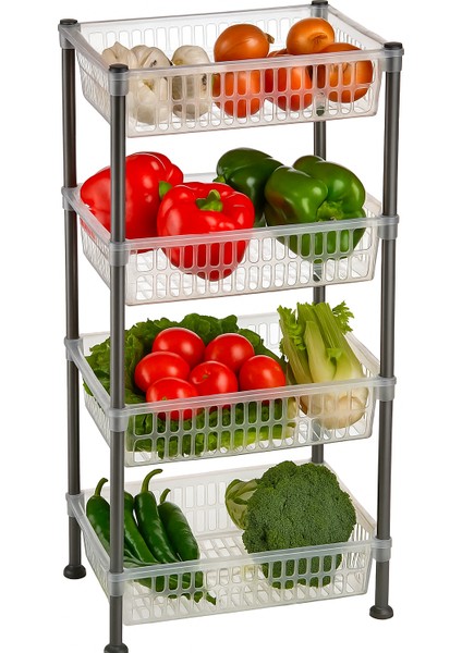 4 Katlı Şeffaf Plastik Sebzelik Raf – Dayanıklı Mutfak Düzenleyici modelleri