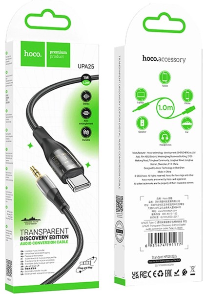 Hoco. UPA25 1m Tak Çalıştır Type-C To Aux Kablo - Siyah fırsatları