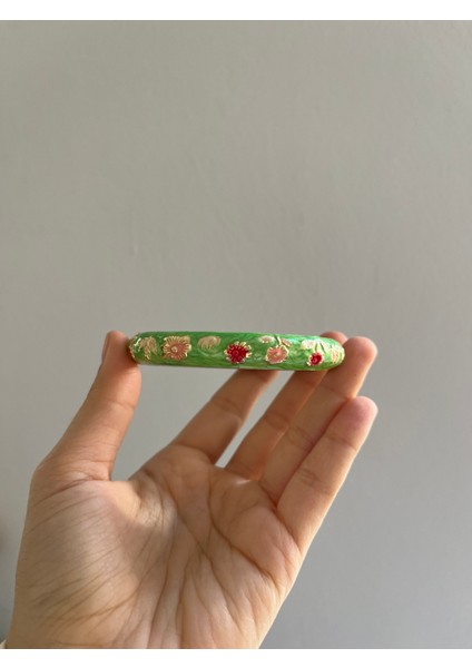 Mineli Bileklik Kelepçe Yeşil Bileklik Çiçek Desenli Mineli Bilezik Mineli Bileklik Çiçek Kelepçe Vintage Tasarım Kelepçe Bilezik 1ADET