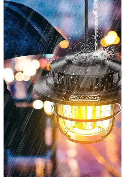 Taşınabilir Retro Fener Su Geçirmez Dış Mekan Güçlü LED Kamp Bahçe Feneri Dekor ( Lisinya )