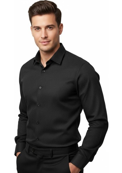 Erkek Silim Fit Armürlü Uzun Kol Gömlek BGL-ST04868