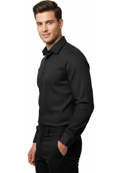 Erkek Silim Fit Armürlü Uzun Kol Gömlek BGL-ST04868 fiyatları