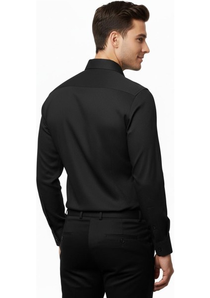 Erkek Silim Fit Armürlü Uzun Kol Gömlek BGL-ST04868 fırsatları