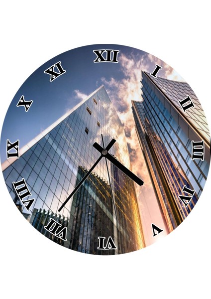 Beyaz Camlı Gökdelenler Duvar Saati, 30X30 Cm, Şık ve Modern Tasarım