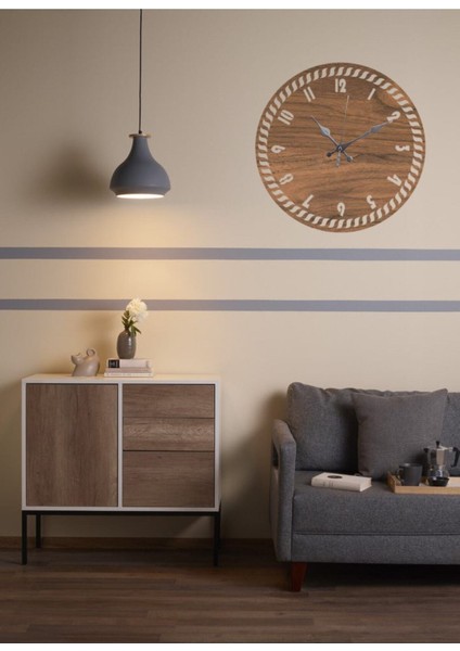 Ceviz Renkli Lazer Kesim Ahşap Mdf Duvar Saati 40 Cm, Sıcak ve Şık Dekorasyon Parçası
