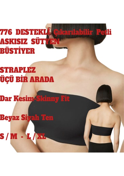 Straplez Sütyen Büstiyer Kadın Dikişsiz Dolgulu Petli Askısız Üç Renk Beyaz Siyah Ten fırsatları