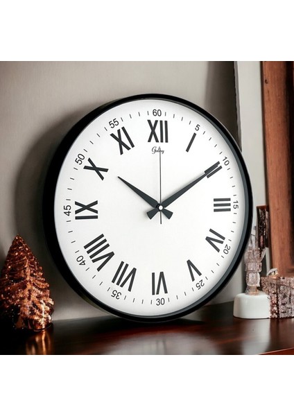 Latin ve Roma Rakamlı Ahşap Dekoratif Siyah-Beyaz Duvar Saati