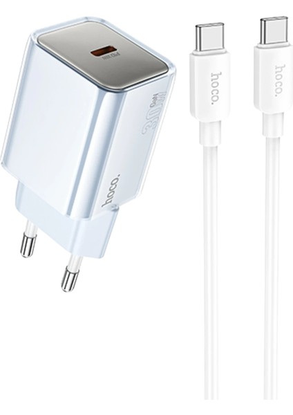 Hoco. N47 Glorious Type-C Çıkışlı Ekstra Type-C To Type-C Kablolu 30W Pd Hızlı Şarj Aleti - Mavi