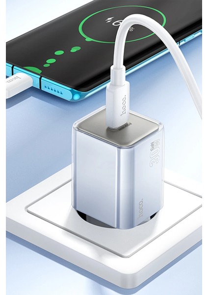 Hoco. N47 Glorious Type-C Çıkışlı Ekstra Type-C To Type-C Kablolu 30W Pd Hızlı Şarj Aleti - Mavi indirimleri