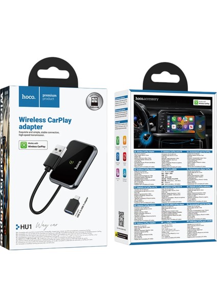 Hoco. Hu1 Way 2in1 Type-C To USB Dönüştürücülü Kablosuz Carplay Adaptör - Siyah indirimleri