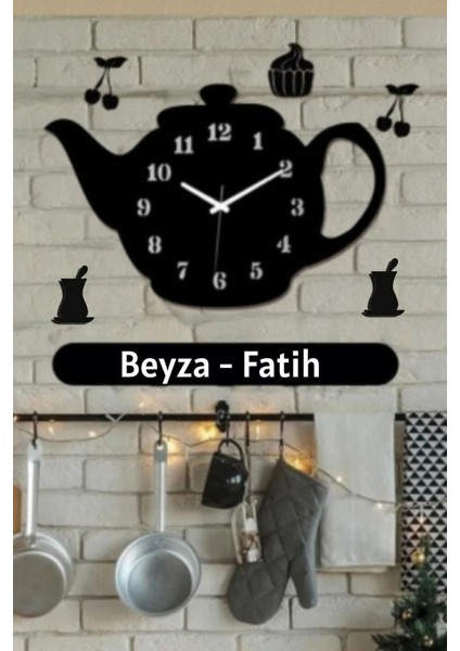 Dekorlu Ahşap Mutfak Duvar Saati 50X30CM, Kişiye Özel, Siyah Renk modelleri