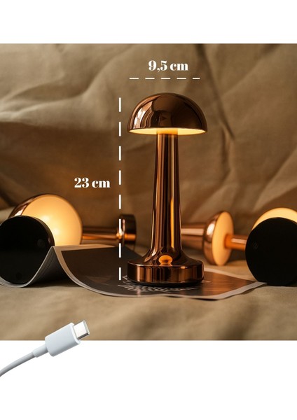 Dokunmatik Mantar Masa Lambası, Usb-C Şarjlı, LED Işık, 3 Mod, Gümüş fiyatları