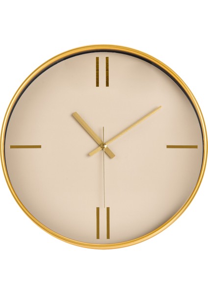 Şık Krem Kadran Çizgi Rakam Duvar Saati, Altın, 29 cm