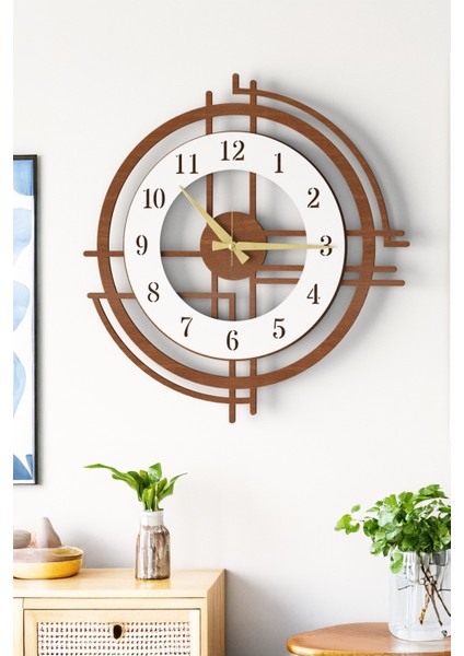 Büyük Boy Kahverengi Ahşap Duvar Saati, Modern Tasarım, Sessiz Mekanizma, Salon ve Ofis Için