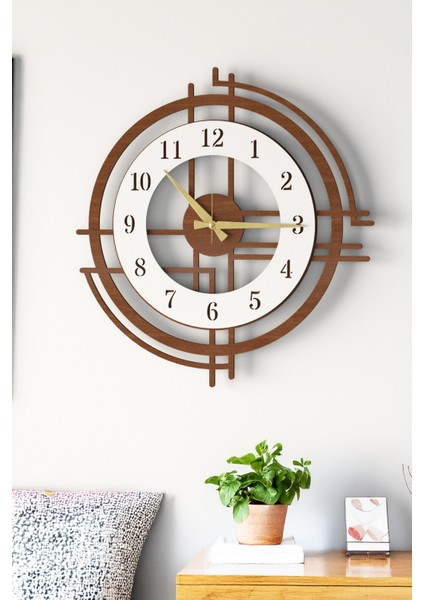 Büyük Boy Kahverengi Ahşap Duvar Saati, Modern Tasarım, Sessiz Mekanizma, Salon ve Ofis Için