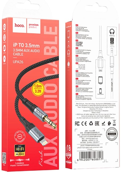 Hoco. UPA26 1m Hasırlı Lightning To Aux Kablo - Siyah indirimleri
