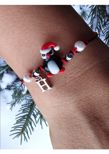 Yılbaşı Huysuz Penguen Cam Murano, Harf Detaylı Bileklik