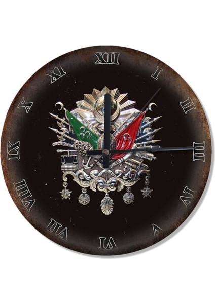 Çap Osmanlı Tuğrası Metal Duvar Saati, 30 Cm, Zarif ve Şık Tasarım