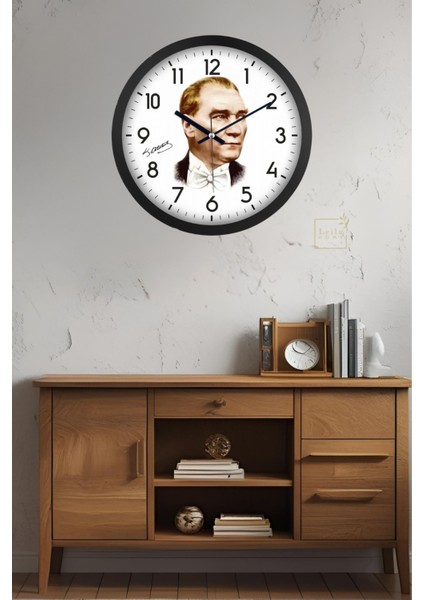 Atatürk Temalı 31CM Duvar Saati - Sessiz ve Şık Tasarım, Evinizin Vazgeçilmezi
