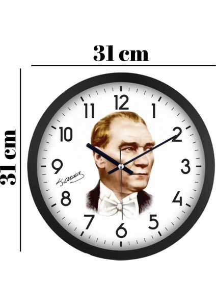 Atatürk Temalı 31CM Duvar Saati - Sessiz ve Şık Tasarım, Evinizin Vazgeçilmezi fiyatları