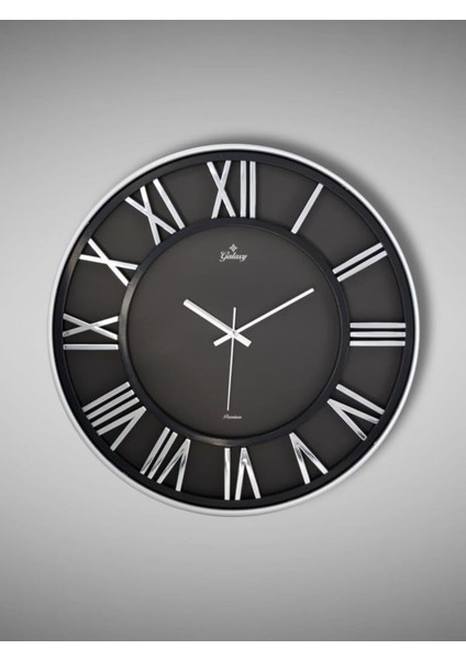 Modern Tasarımlı, 40 Cm, Siyah-Gri, Roma Rakamlı Duvar Saati