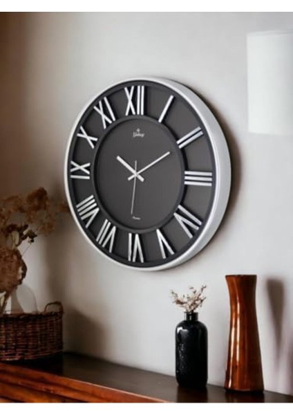 Modern Tasarımlı, 40 Cm, Siyah-Gri, Roma Rakamlı Duvar Saati modelleri