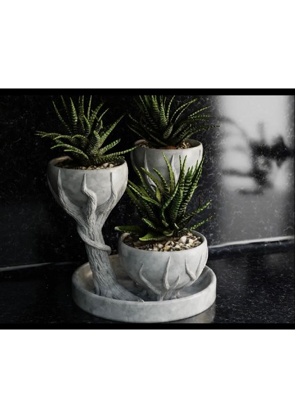 3D Üçlü Hand Of Tree Mermer Desenli Plastik Vazo
