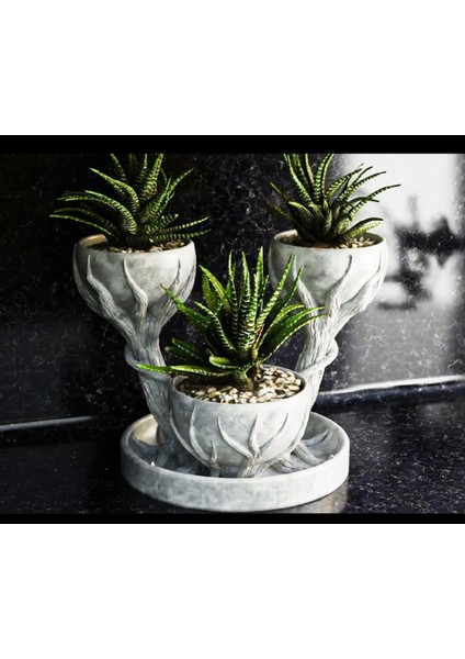 3D Üçlü Hand Of Tree Mermer Desenli Plastik Vazo modelleri