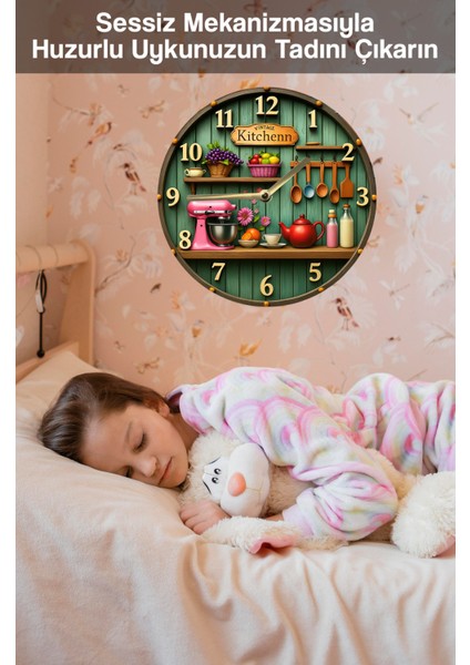 Uv Baskılı 3D Görünümlü Mutfak Temalı Ahşap Duvar Saati 33X33 cm fırsatları