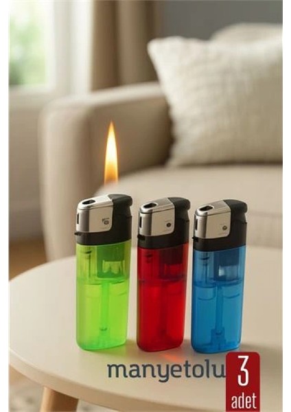 Modacar 3’lü Manyetolu Çakmak Seti – Renkli Şeffaf Gövde | Güvenli ve Uzun Ömürlü Kullanım