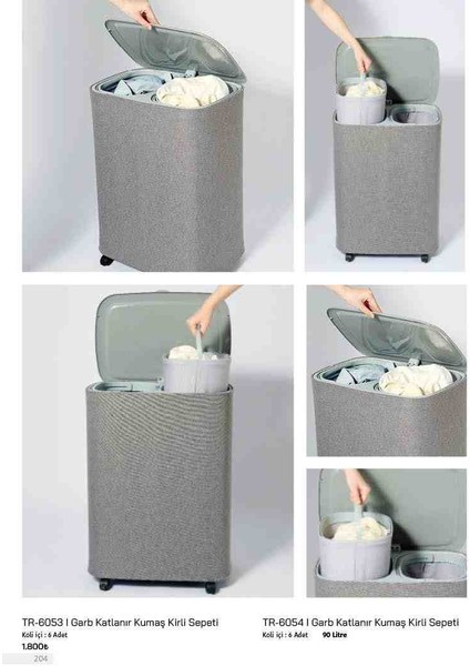 2 Bölmeli 90 Lt Tekerlekli Kirli Çamaşır Sepeti – Kapaklı, Çıkarılabilir Torbalı, Gri Kumaş Tasarım modelleri