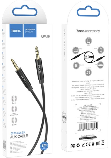 Hoco. UPA19 2m Hasırlı 3.5mm Aux Kablo - Siyah fırsatları