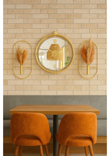 Bej Tınattı Gold Türk Rakamlı Duvar Saati ve Çiçeklik Seti fiyatları