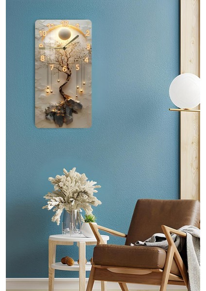 Renkli Cam Tablo Saat, Hayat Ağacı ve Güneş Halkası Deseni, 30X60 cm fırsatları