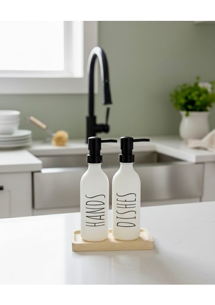 330 ml Bambu Standlı Sıvı Sabunluk & Deterjanlık – Beyaz Tezgah Üstü Banyo, Mutfak, Lavabo fiyatları