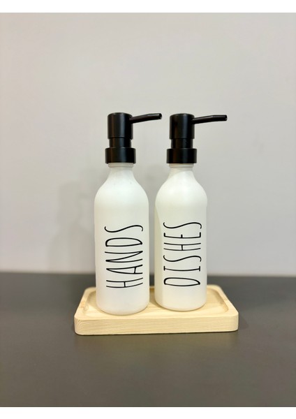 330 ml Bambu Standlı Sıvı Sabunluk & Deterjanlık – Beyaz Tezgah Üstü Banyo, Mutfak, Lavabo modelleri