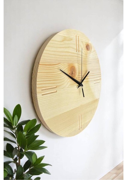 Doğal Masif Ağaç Saat, Minimalist Tasarım, Baklava Desenli, Krem Renk