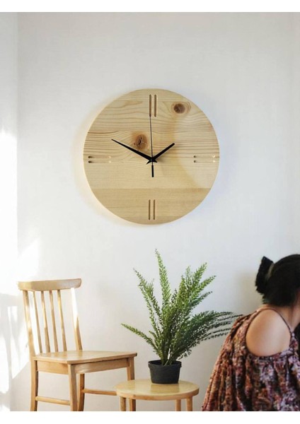 Doğal Masif Ağaç Saat, Minimalist Tasarım, Baklava Desenli, Krem Renk fırsatları