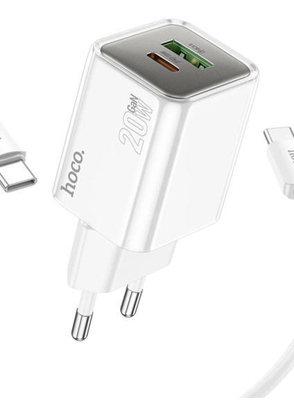 Hoco. N46 Glorious 1 Adet Type-C ve 1 Adet USB Çıkışlı Ekstra Type-C To Type-C Kablolu 20W Pd Hızlı Şarj Aleti - Beyaz indirimleri