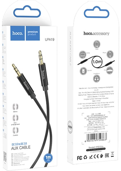 Hoco. UPA19 1m Hasırlı 3.5mm Aux Kablo - Gümüş fırsatları