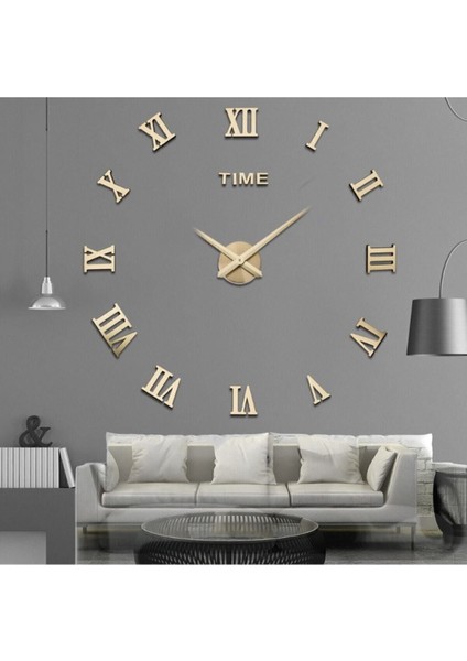 Şık 3D Pleksi Duvar Saati, Altın Renk, Roma Rakamlı, Büyük Boy, Modern Tasarım