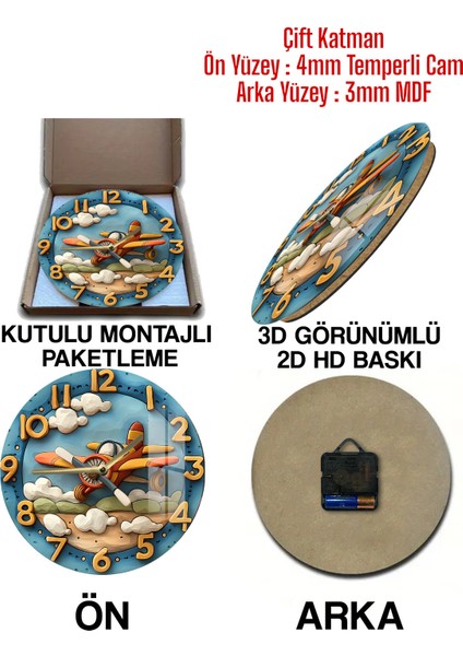 Renkli 3D Görünümlü Temperli Cam Saat, 33 Cm, Şık ve Modern Dekorasyon Parçası indirimleri