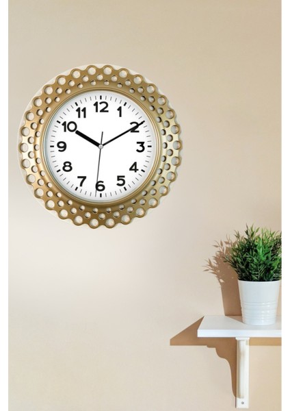 Krem-Gold Renkli, Sessiz Çalışan, 30 cm Duvar Saati Şık ve Modern Tasarım