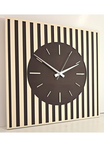 Krem Ahşap Duvar Saati 42X42 Cm, Sessiz Mekanizma, Modern Tasarım