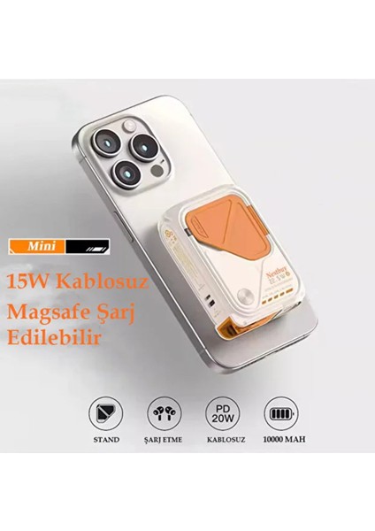 FP18 - 10000MAH Magsafe Uyumlu Type-C USB Girişli Katlanabilir Standlı Powerbank modelleri