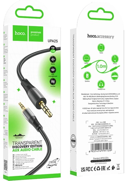 Hoco. UPA25 1m Tak Çalıştır Aux Kablo - Siyah modelleri