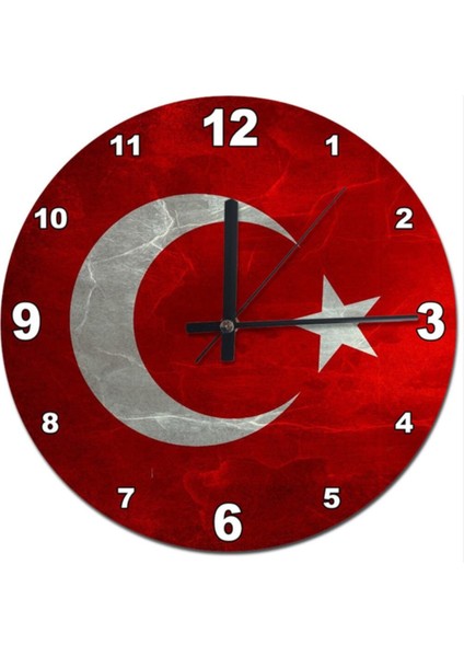 30 cm Türk Bayrağı Şekilli Mermer Duvar Saati, Şık ve Estetik Dekorasyon Ürünü