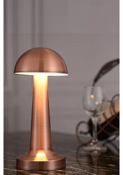 Pembe Retro Mantar Masa Lambası, Bakır Detaylı, Dimmerli, Şarjlı, Dekoratif ve Dokunmatik fiyatları