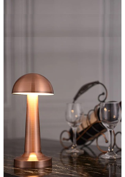 Pembe Retro Mantar Masa Lambası, Bakır Detaylı, Dimmerli, Şarjlı, Dekoratif ve Dokunmatik indirimleri