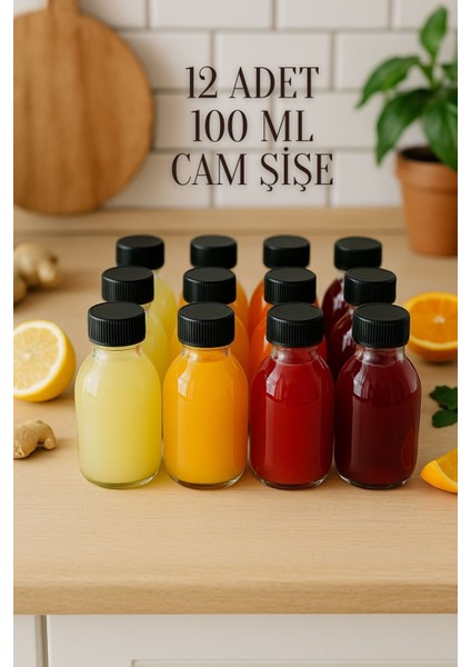 12 Adet 100 ml Kilitli Siyah Kapaklı Şeffaf Detox Shot Şişesi 100 cc Ginger Şat Beyaz Cam Şişe fiyatları